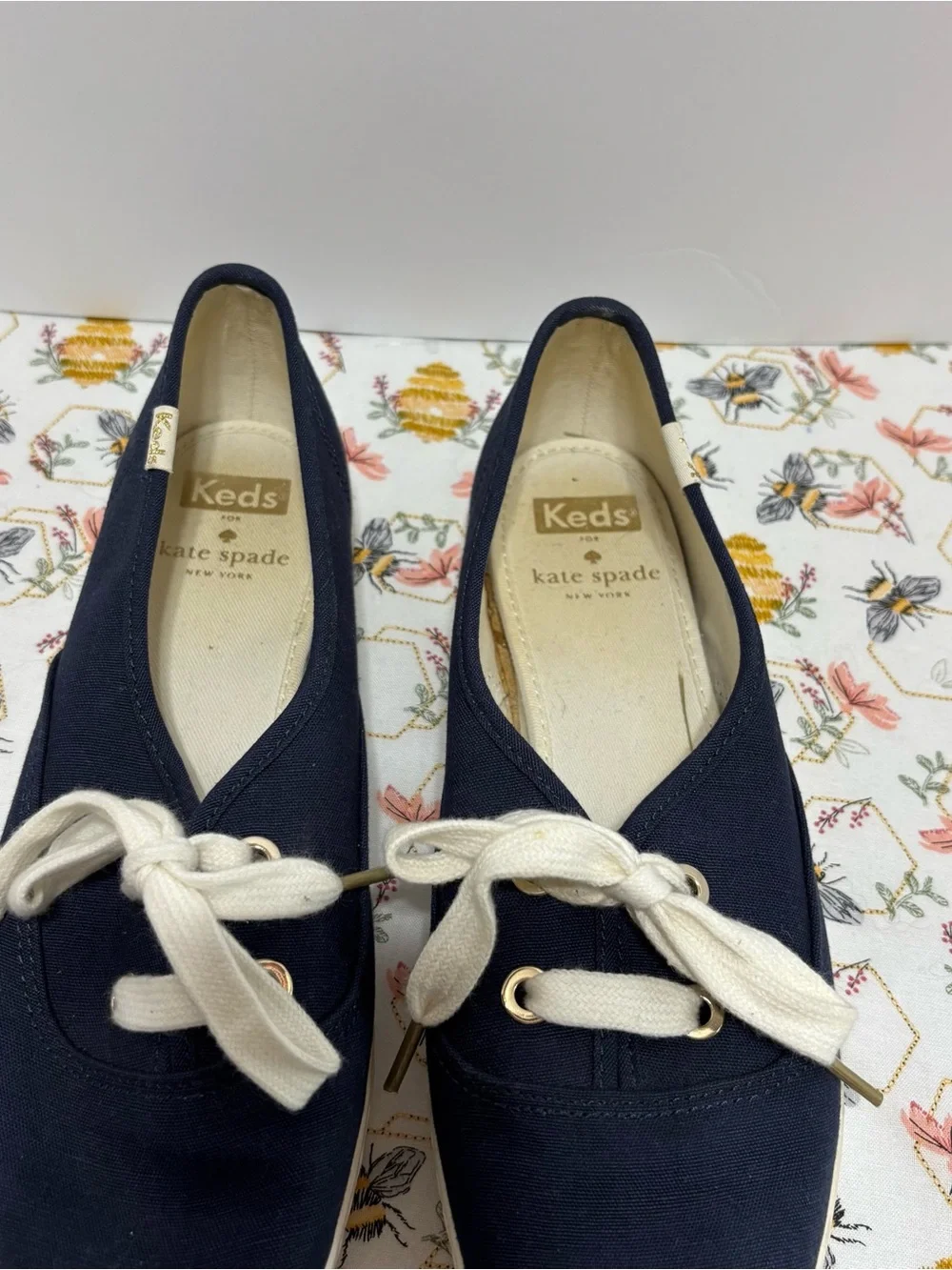 kate spade collaboration with Keds Navy Canvas Sneakers with Cream Accents